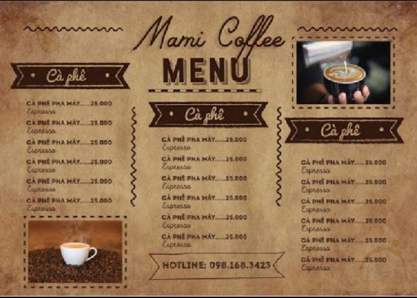 setup menu quan cafe